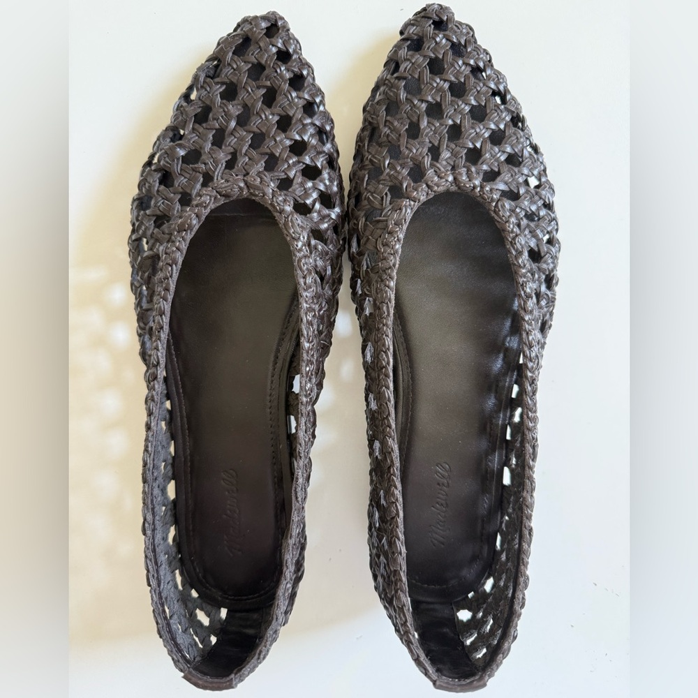 Madewell Chocolate Brown Woven Leather Flats - Women's, size 8.5
